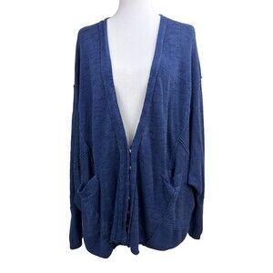 Free People Oversized Blue Cardigan Womens Medium Slouchy Button Front Boho Cozy